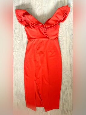 Bold Coral Off-Shoulder Sheath Dress